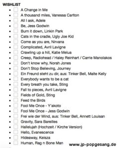 Wunschsong-Liste Der Screenshot zeigt einen Auszug aus meiner persönlichen Wunschsong-Liste.