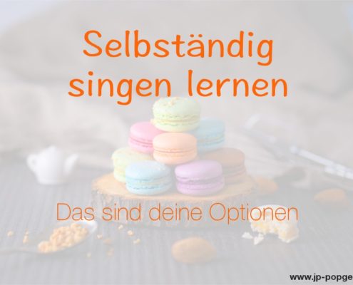 Selbständig singen lernen Das Foto zeigt bunte Macarons, die auf einem Holzteller zu einer Pyramide gestapelt wurden.