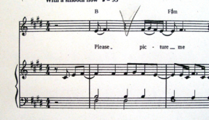 Noten für Gesangsstimme und Klavier mit dem Text "Please picture me".